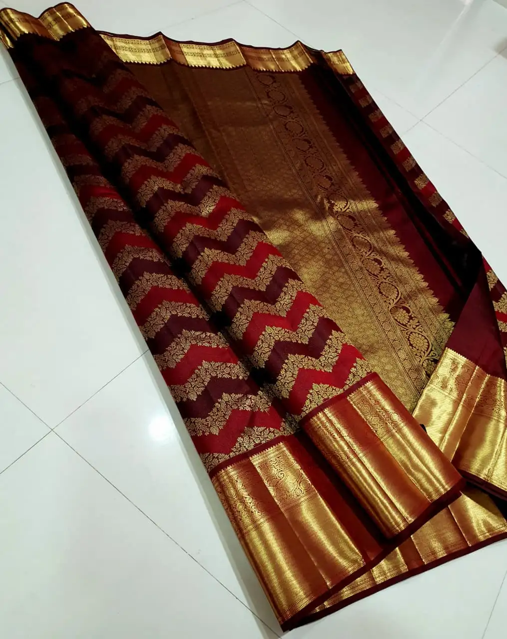 Royal Maroon Temple Brocade Kanchipuram Silk Saree